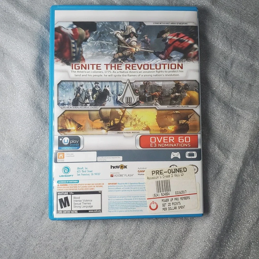 Assassins Creed III Video Game for Nintendo Wii U‎ Rated Mature 17